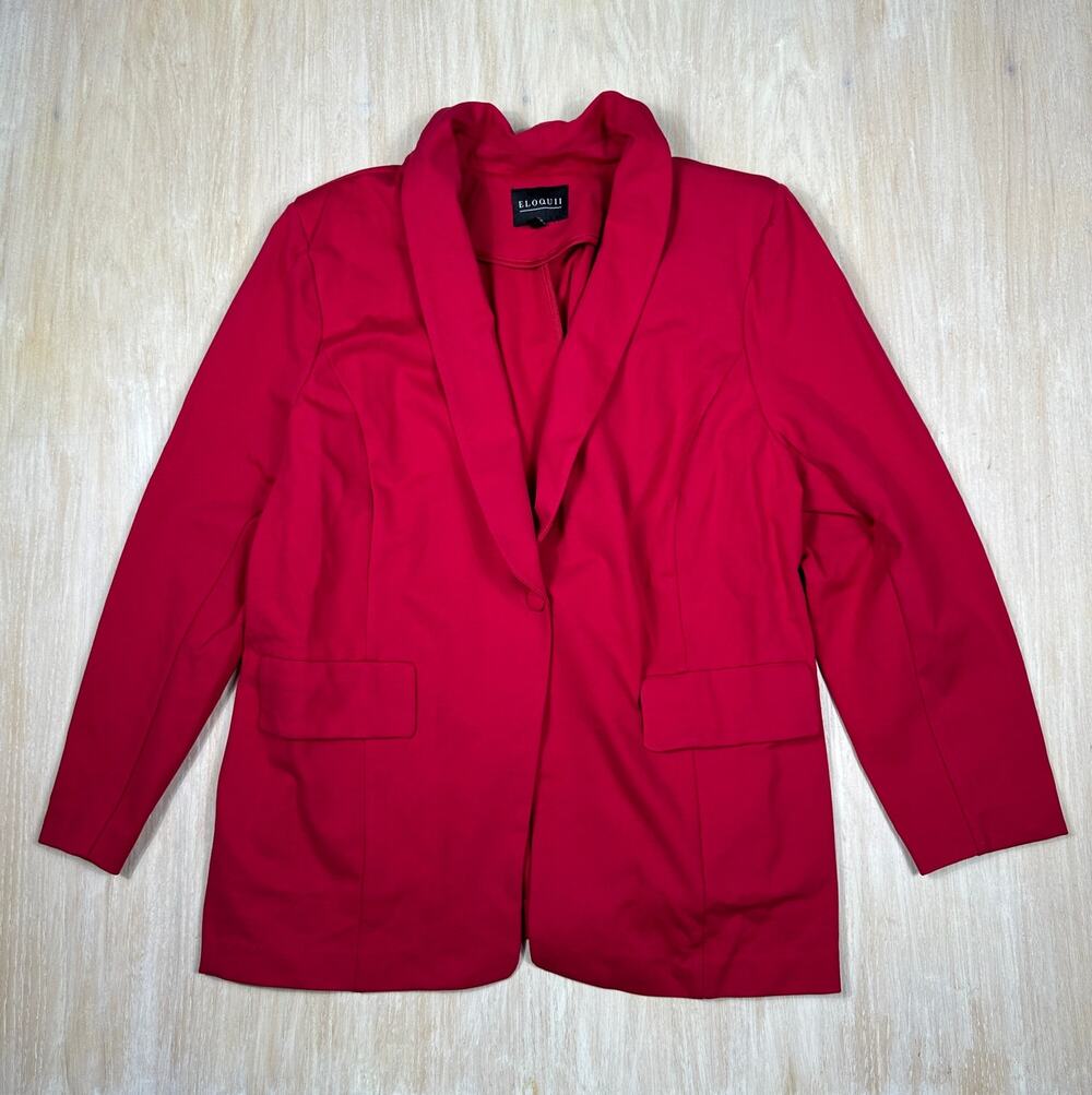Eloquii Red Power Statement Corporate Glam Single Button Workwear Blazer Plus 24